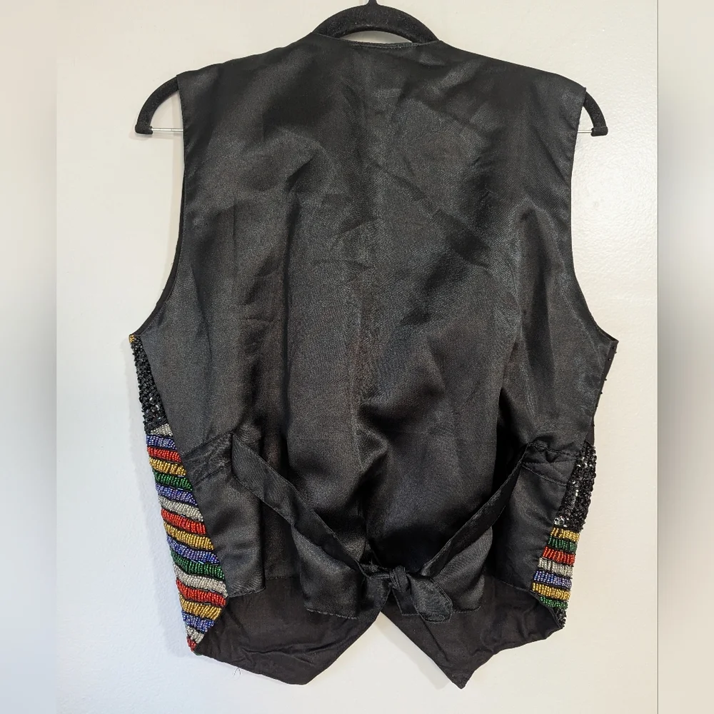 Vintage 90s Mens Effeci Abstract Colorful Beaded Western Vest M 80s Maximalist